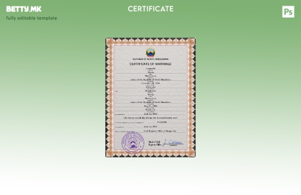 Модерен стил, шаблон за ПСД, шаблон за извод од венчаница во Северна Македонија